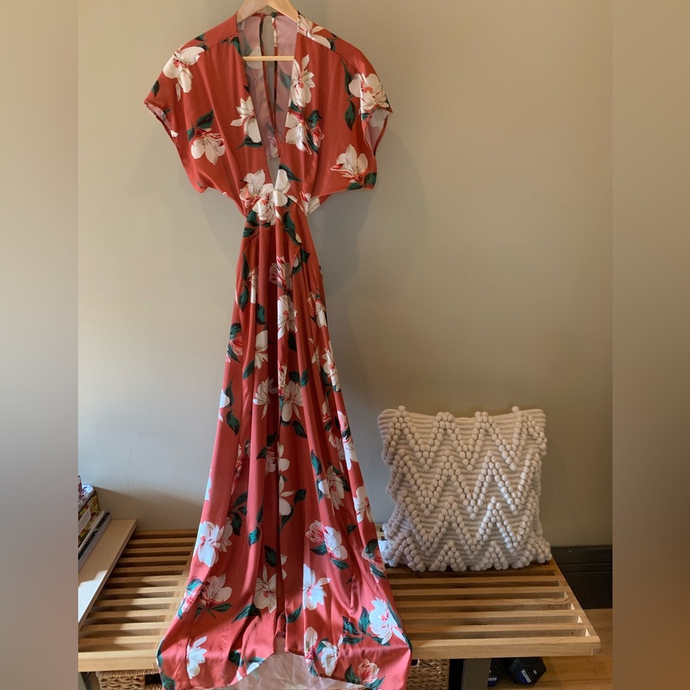 dRA Los Angeles Dark Orange Floral Cutout Maxi Dress